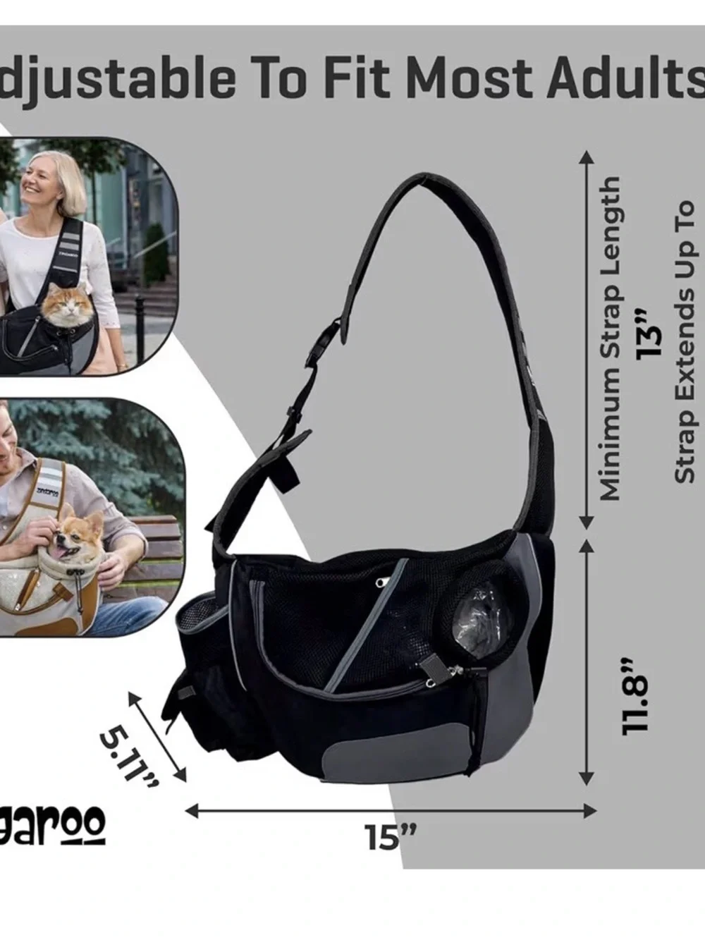 kangaROOS Pet Sling Carrier for medium size Dogs up to 15 lbs